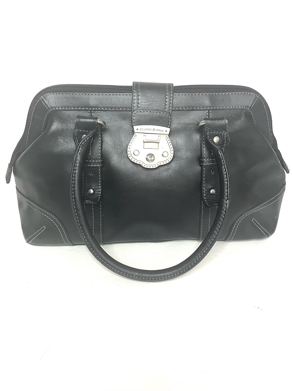 Etienne Aigner Black Leather Satchel Handbag